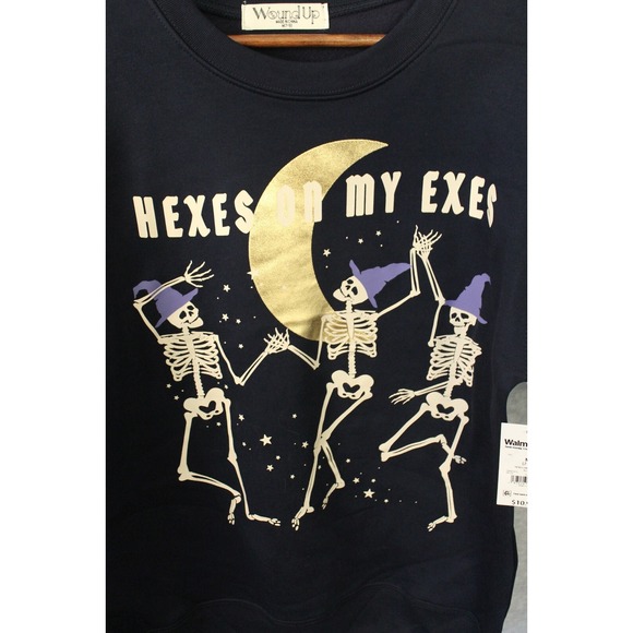 NEW Halloween LS Sweat Shirt Wound Up size Large Navy Crewneck Hexes on my Exes - Picture 10 of 16